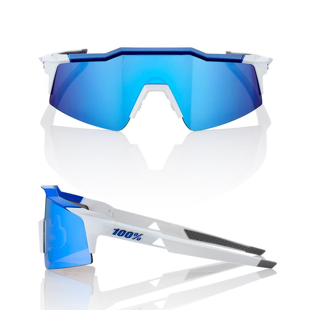 100% SPEEDCRAFT® SL Matte White/Metallic Blue HiPER® Blue Multilayer Mirror Lens + Clear Lens Included