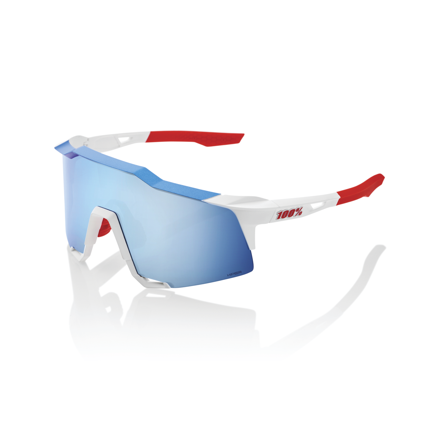 100% Speedcraft - TotalEnergies Team Matte White / Metallic Blue - HiPER Blue Multilayer Mirror Lens